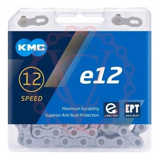 Řetěz KMC e12 E-bike, EPT povrch šedý v krabičce 130 čl.
