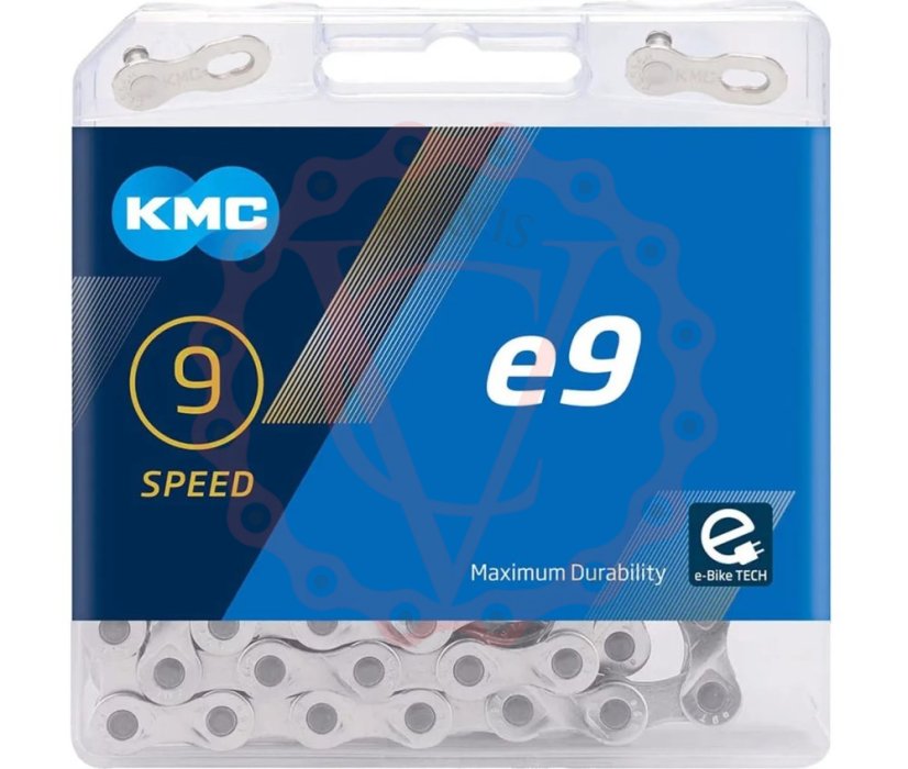 Řetěz KMC e9 E-bike stříbrný v krabičce 122 čl.